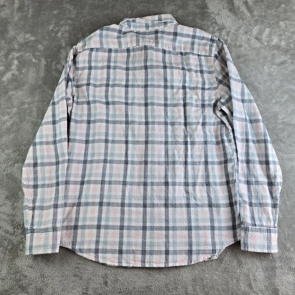 Banana Republic Shirt Mens Large White Plaid Untucked Fit Long Sleeve Preppy